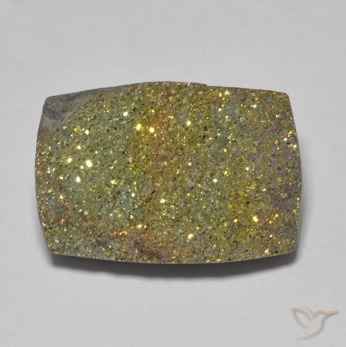 17,5 x 11,9mm baguetteschliff mehrfarbiger Regenbogen-Pyrit aus Russland, Gewicht 11,13 ct, 1 Stück Regenbogen-Pyrit - Farbe: Mehrfarbig, natürlicher Edelstein in Opaque Reinheit, Mohs-Härte von 6 - 6,5, Photo A