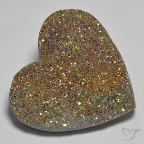 23.12 ct Multicolor Rainbow Pyrite Stone, Natural Rainbow Pyrite in Heart Crystal Cluster Shape for Sale