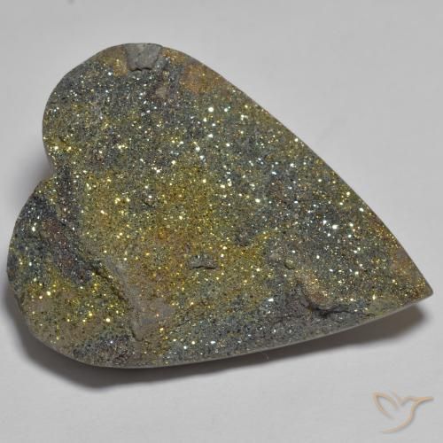 37.39 ct Multicolor Rainbow Pyrite Stone, Natural Rainbow Pyrite in Heart Crystal Cluster Shape for Sale
