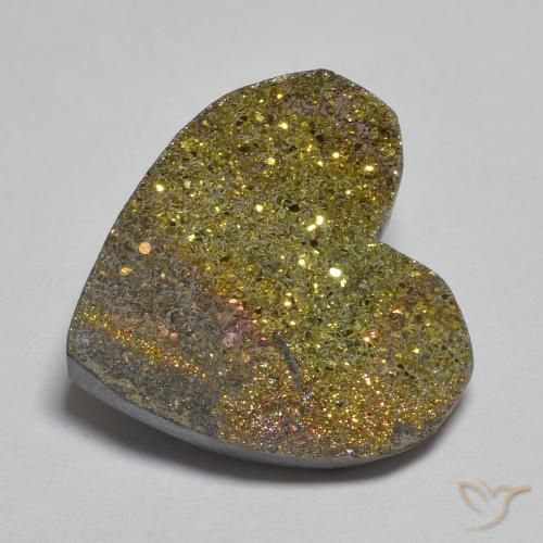 9.02 ct Multicolor Rainbow Pyrite Stone, Natural Rainbow Pyrite in Heart Crystal Cluster Shape for Sale