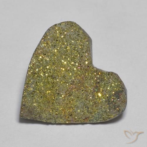 9.00 ct Multicolor Rainbow Pyrite Stone, Natural Rainbow Pyrite in Heart Crystal Cluster Shape for Sale