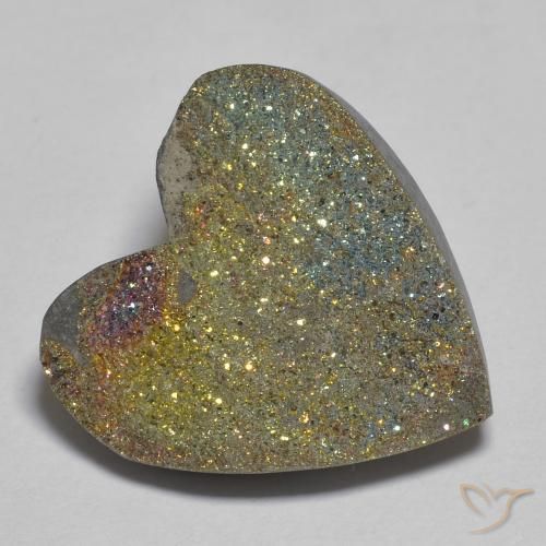 10.02 ct Multicolor Rainbow Pyrite Stone, Natural Rainbow Pyrite in Heart Crystal Cluster Shape for Sale
