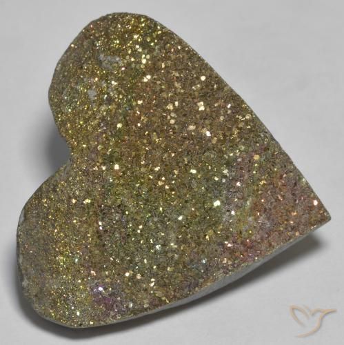 26.42 ct Multicolor Rainbow Pyrite Stone, Natural Rainbow Pyrite in Heart Crystal Cluster Shape for Sale