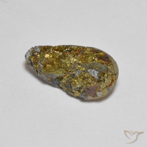 4,97 ct fancy-schliff mehrfarbiger Regenbogen-Pyrit aus Russland, Größe 13,8x7,3 mm, natürlicher Edelstein, Opaque Reinheit, 1 Stück fancy-schliff Regenbogen-Pyrit, Mohs-Härte von 6 - 6,5 , Photo A
