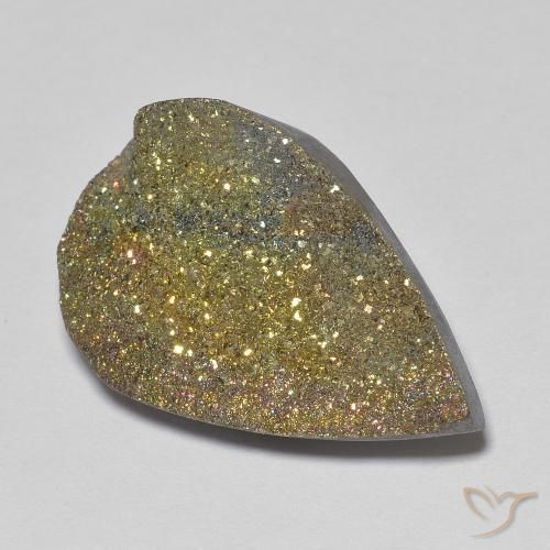 13.19 ct Multicolor Rainbow Pyrite Stone, Natural Rainbow Pyrite in Pear Crystal Cluster Shape for Sale