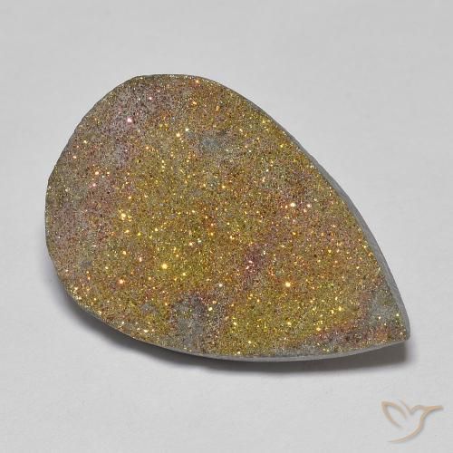 13.57 ct Multicolor Rainbow Pyrite Stone, Natural Rainbow Pyrite in Pear Crystal Cluster Shape for Sale
