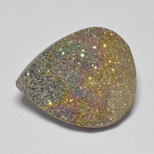 18,6 x 15,5mm birnenschliff mehrfarbiger Regenbogen-Pyrit aus Russland, Gewicht von 9,5 ct, natürlicher Edelstein in Opaque Reinheit, 1 Stück birnenschliff Regenbogen-Pyrit - Farbe: Mehrfarbig, Mohs-Härte von 6 - 6,5, Photo A