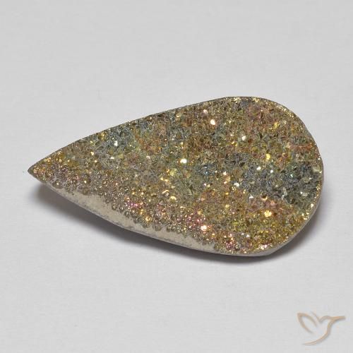 22,4 x 11,9mm birnenschliff mehrfarbiger Regenbogen-Pyrit aus Russland, Gewicht 8,68 ct, 1 Stück Regenbogen-Pyrit - Farbe: Mehrfarbig, natürlicher Edelstein in Opaque Reinheit, Mohs-Härte von 6 - 6,5, Photo A