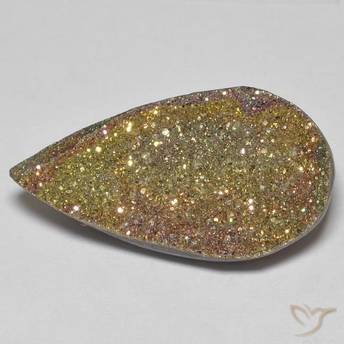 12.27 ct Multicolor Rainbow Pyrite Gemstone, Rainbow Pyrite Gem in Pear Crystal Cluster Shape for Sale.