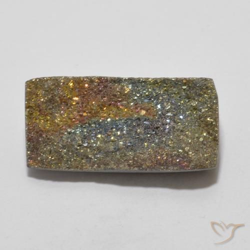 16,4 x 8mm mehrfarbiger Regenbogen-Pyrit im Baguette-Kristall-Cluster aus Russland, Gewicht 5,59 ct, Garantiert echter Edelstein in Opaque Reinheit, 1 Stück Regenbogen-Pyrit - die Farbe ist Mehrfarbig, Mohs-Härte von 6 - 6,5, Photo A