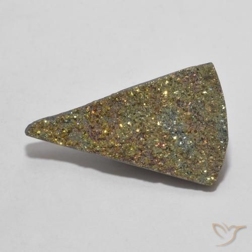 4,43 ct trillionenschliff mehrfarbiger Regenbogen-Pyrit aus Russland, Größe 19,5 x 11,7mm, natürlicher Edelstein, Opaque Reinheit, 1 Stück trillionenschliff Regenbogen-Pyrit, Mohs-Härte von 6 - 6,5 , Photo A