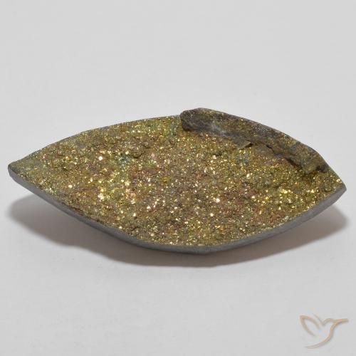 13.66ct Natural Multicolor Rainbow Pyrite, Marquise, Opaque