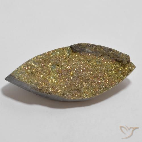 13.66 ct Multicolor Rainbow Pyrite Stone, Natural Rainbow Pyrite in Marquise Crystal Cluster Shape for Sale