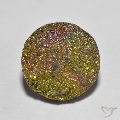 12,4mm runder mehrfarbiger Regenbogen-Pyrit aus Russland, Gewicht 5,14 ct, 1 Stück Regenbogen-Pyrit - Farbe: Mehrfarbig, natürlicher Edelstein in Opaque Reinheit, Mohs-Härte von 6 - 6,5, Photo A
