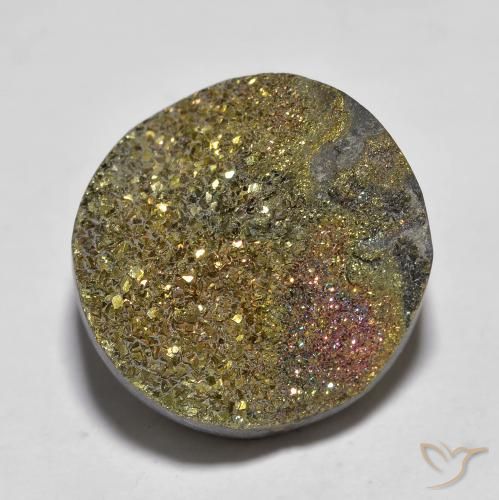 13.50 ct Multicolor Rainbow Pyrite Stone, Natural Rainbow Pyrite in Round Crystal Cluster Shape for Sale
