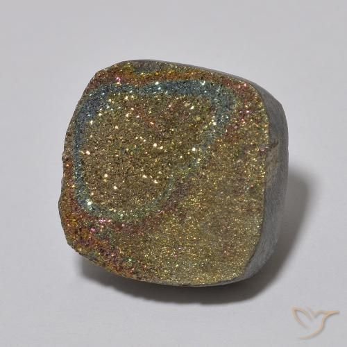 10.04 ct Multicolor Rainbow Pyrite Stone, Natural Rainbow Pyrite in Cushion Crystal Cluster Shape for Sale