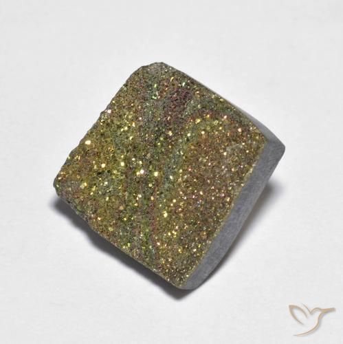 8.26 ct Multicolor Rainbow Pyrite Stone, Natural Rainbow Pyrite in Square Crystal Cluster Shape for Sale
