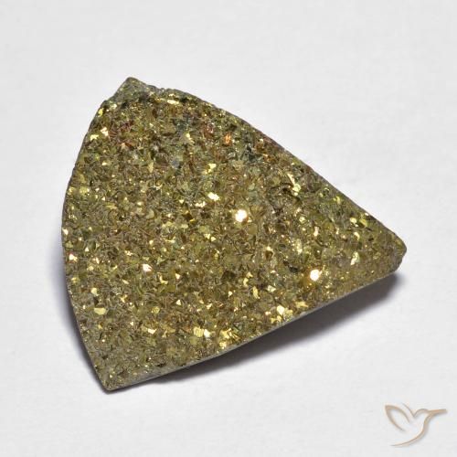 8,41 ct trillionenschliff mehrfarbiger Regenbogen-Pyrit aus Russland, Größe 17,2 x 15,9mm, natürlicher Edelstein, Opaque Reinheit, 1 Stück trillionenschliff Regenbogen-Pyrit, Mohs-Härte von 6 - 6,5 , Photo A