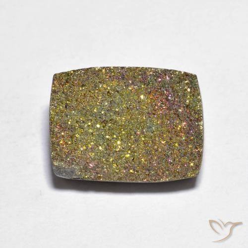 7,95 ct baguetteschliff mehrfarbiger Regenbogen-Pyrit aus Russland, Größe 14 x 10,4mm, natürlicher Edelstein, Opaque Reinheit, 1 Stück baguetteschliff Regenbogen-Pyrit, Mohs-Härte von 6 - 6,5 , Photo A
