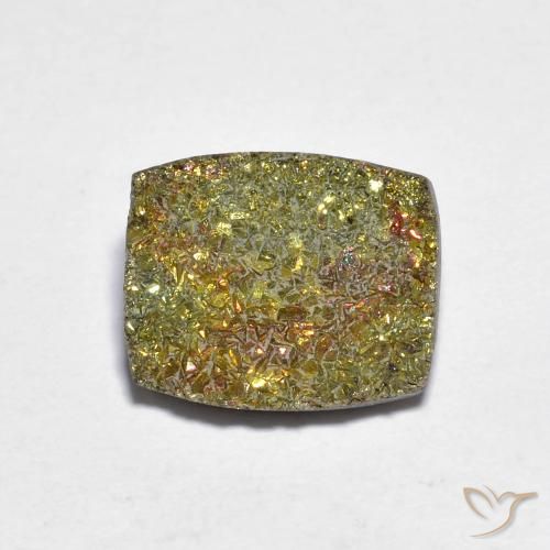 3,58 ct baguetteschliff mehrfarbiger Regenbogen-Pyrit aus Russland, Größe 10,8 x 9,1mm, natürlicher Edelstein, Opaque Reinheit, 1 Stück baguetteschliff Regenbogen-Pyrit, Mohs-Härte von 6 - 6,5 , Photo A