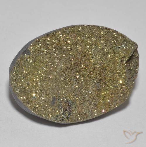 18.68 ct Multicolor Rainbow Pyrite Stone, Natural Rainbow Pyrite in Oval Crystal Cluster Shape for Sale