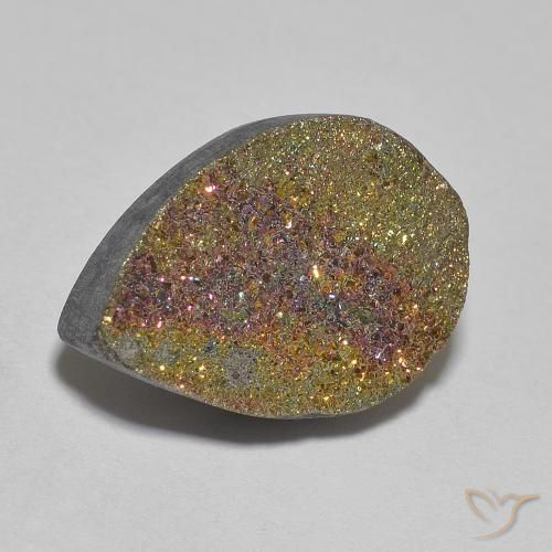 6.65 ct Multicolor Rainbow Pyrite Stone, Natural Rainbow Pyrite in Pear Crystal Cluster Shape for Sale
