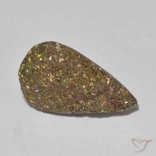 5.38 ct Multicolor Rainbow Pyrite Stone, Natural Rainbow Pyrite in Pear Crystal Cluster Shape for Sale