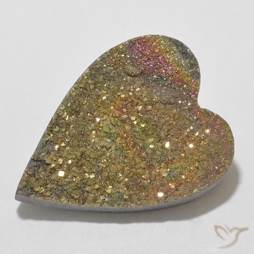 13,78 ct herzschliff mehrfarbiger Regenbogen-Pyrit aus Russland, Größe 21,6 x 16,7mm, Garantiert natürlicher Edelstein, Opaque Reinheit, 1 Stück Regenbogen-Pyrit in Mehrfarbig Farbe, Mohs-Härte von 6 - 6,5, Photo A
