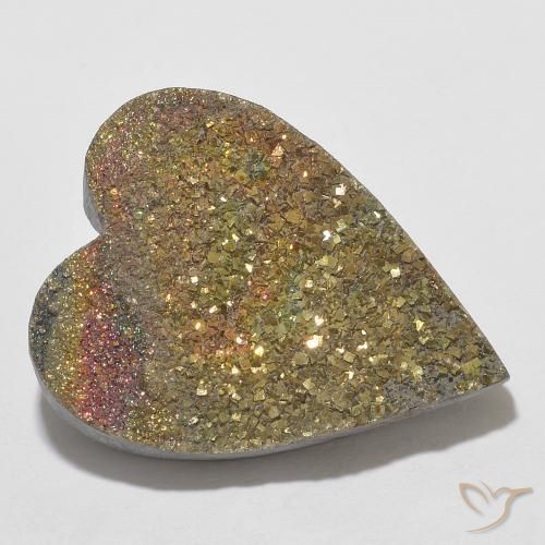 13.78 ct Multicolor Rainbow Pyrite Stone, Natural Rainbow Pyrite in Heart Crystal Cluster Shape for Sale