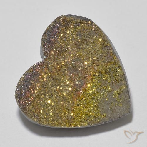 13.57 ct Multicolor Rainbow Pyrite Stone, Natural Rainbow Pyrite in Heart Crystal Cluster Shape for Sale