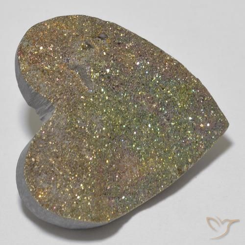 20.14 ct Multicolor Rainbow Pyrite Stone, Natural Rainbow Pyrite in Heart Crystal Cluster Shape for Sale