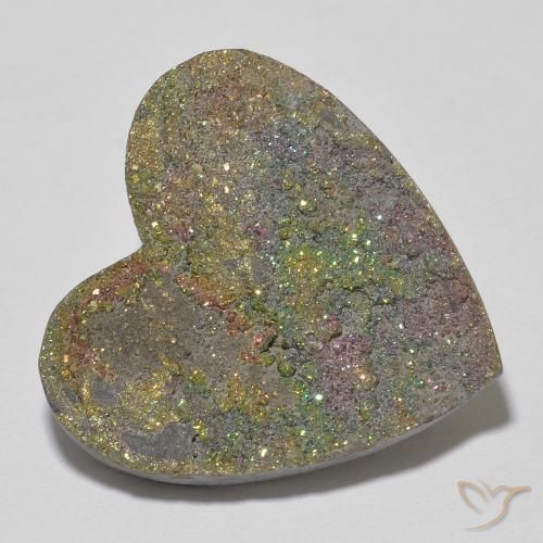 17.87 ct Multicolor Rainbow Pyrite Stone, Natural Rainbow Pyrite in Heart Crystal Cluster Shape for Sale