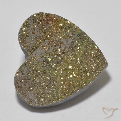 17.04 ct Multicolor Rainbow Pyrite Stone, Natural Rainbow Pyrite in Heart Crystal Cluster Shape for Sale