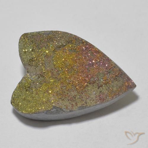 12.80 ct Multicolor Rainbow Pyrite Stone, Natural Rainbow Pyrite in Heart Crystal Cluster Shape for Sale
