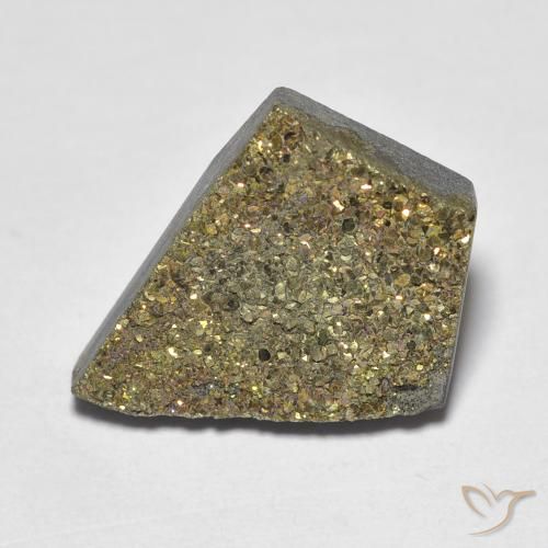 17,5x13,8 mm fancy-schliff mehrfarbiger Regenbogen-Pyrit aus Russland, Gewicht 6,86 ct, 1 Stück Regenbogen-Pyrit - Farbe: Mehrfarbig, natürlicher Edelstein in Opaque Reinheit, Mohs-Härte von 6 - 6,5, Photo A