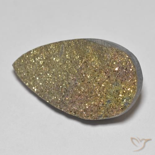 24,4 x 13,9mm mehrfarbiger Regenbogen-Pyrit im Tropfen Kristall-Cluster aus Russland, Gewicht 12,75 ct, Garantiert echter Edelstein in Opaque Reinheit, 1 Stück Regenbogen-Pyrit - die Farbe ist Mehrfarbig, Mohs-Härte von 6 - 6,5, Photo A