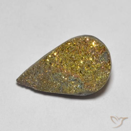4.42ct Natural Multicolor Rainbow Pyrite, Pear Shape, Opaque