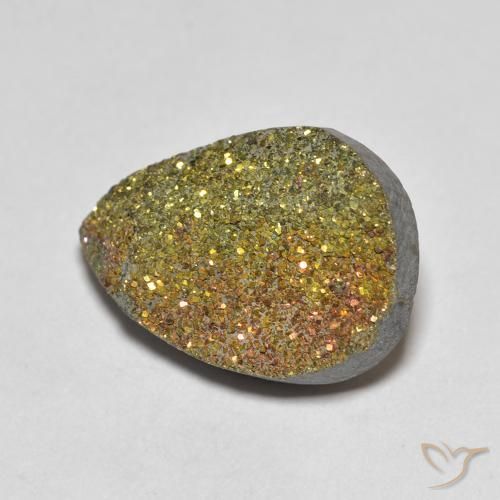 6.29 ct Multicolor Rainbow Pyrite Stone, Natural Rainbow Pyrite in Pear Crystal Cluster Shape for Sale