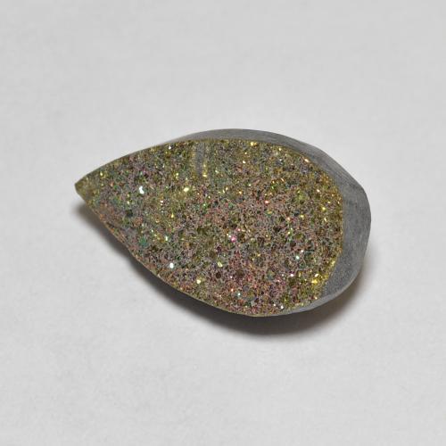 13,9 x 8,1mm birnenschliff mehrfarbiger Regenbogen-Pyrit aus Russland, Gewicht von 3,64 ct, natürlicher Edelstein in Opaque Reinheit, 1 Stück birnenschliff Regenbogen-Pyrit - Farbe: Mehrfarbig, Mohs-Härte von 6 - 6,5, Photo A