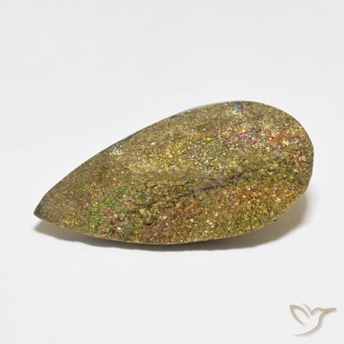 13.42ct Natural Multicolor Rainbow Pyrite, Pear Shape, Opaque