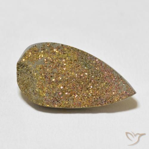 14.35 ct Multicolor Rainbow Pyrite Stone, Natural Rainbow Pyrite in Pear Crystal Cluster Shape for Sale
