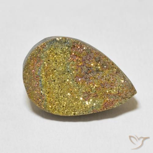 12.94ct Natural Multicolor Rainbow Pyrite, Pear Shape, Opaque