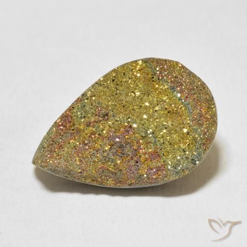 12.94 ct Multicolor Rainbow Pyrite Stone, Natural Rainbow Pyrite in Pear Crystal Cluster Shape for Sale