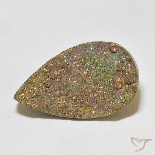 17.21 ct Multicolor Rainbow Pyrite Stone, Natural Rainbow Pyrite in Pear Crystal Cluster Shape for Sale