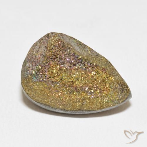 13.11ct Natural Multicolor Rainbow Pyrite, Pear Shape, Opaque