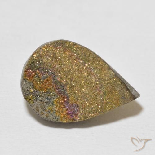 9.97 ct Multicolor Rainbow Pyrite Stone, Natural Rainbow Pyrite in Pear Crystal Cluster Shape for Sale