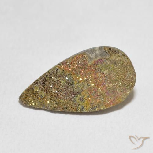 4.55ct Natural Multicolor Rainbow Pyrite, Pear Shape, Opaque, Photo A