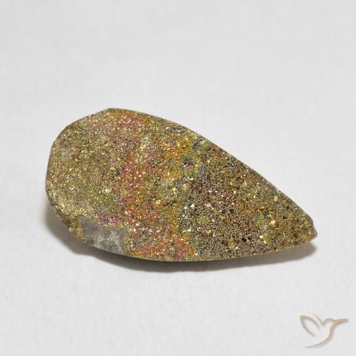 4.55 ct Multicolor Rainbow Pyrite Stone, Natural Rainbow Pyrite in Pear Crystal Cluster Shape for Sale