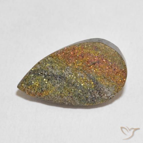 6.04ct Natural Multicolor Rainbow Pyrite, Pear Shape, Opaque