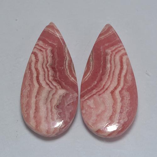 2pc Matching Pear Rhodochrosites in Size 27.7 x 13mm, Weight 35.78ct total / avg. 17.89ct each, Multicolor in Translucent Clarity, Natural untreated gemstone, Mohs Hardness 4 - 4, Photo A